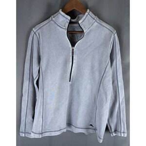 Tommy Bahama Pullover Sweater Men's M Blue  Rib  1/4 Zip Long Sleeve Cotton